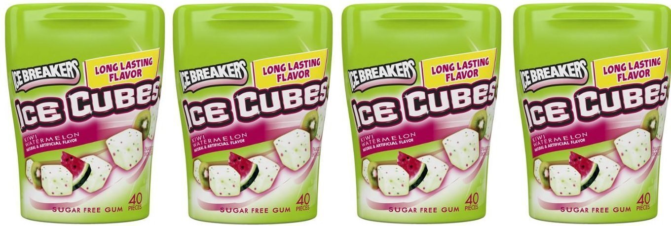 Ice Breakers Ice Cubes Sugar Free Gum, Kiwi Watermelon, 40-Piece Container 4 Pack