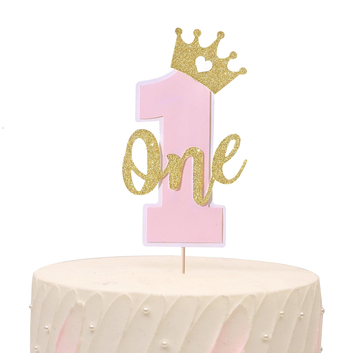 One Cake Topper For Baby Girls - Pink And Gold Cake Topper For 1St Birthday, First Birthday Cake Topper, Cake Smash Props