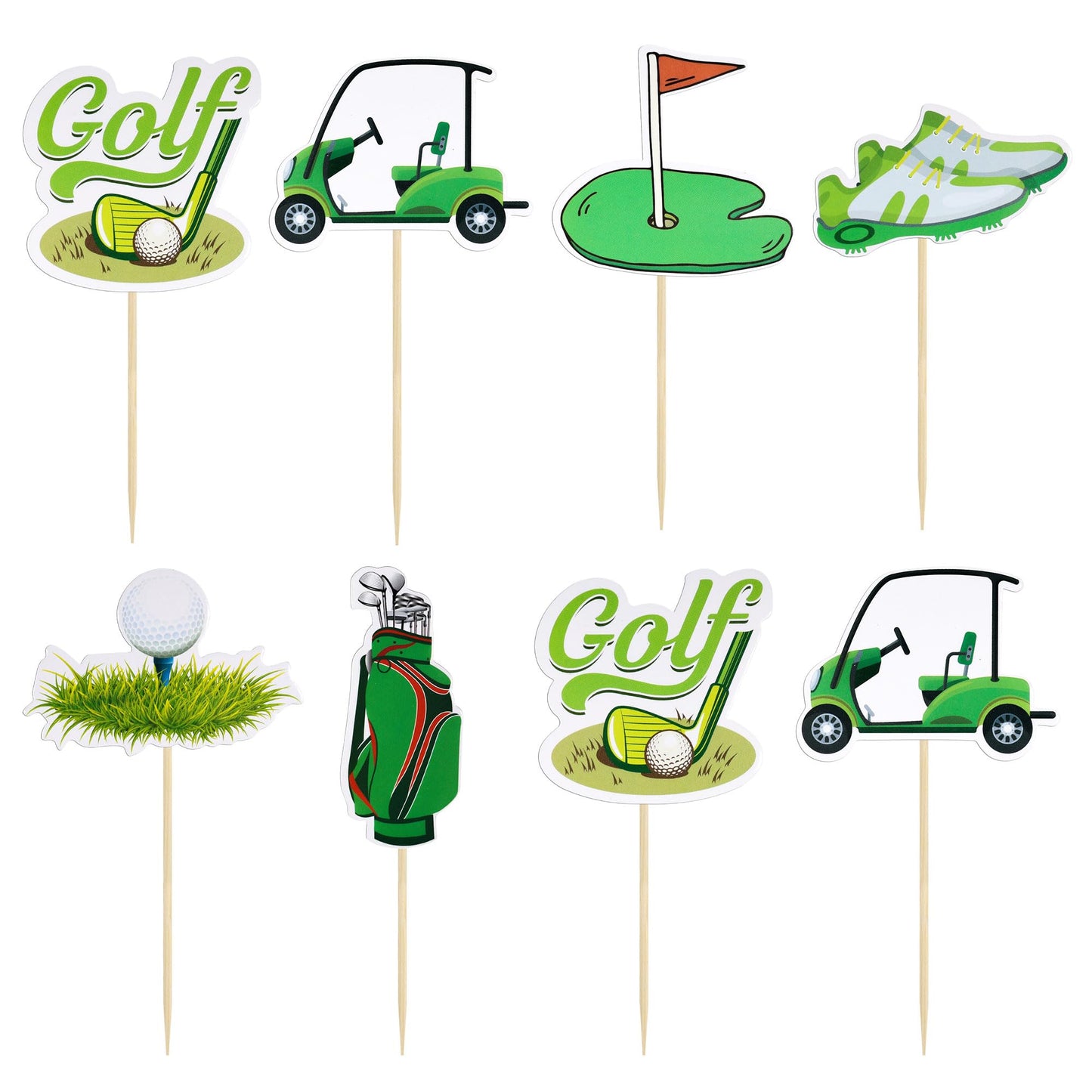 Gyufise 36Pcs Golf Cupcake Toppers Trophy Lawn Golf Shoes Bag Ball Carts Cupcake Picks For Golf Sports Player Theme Baby Shower