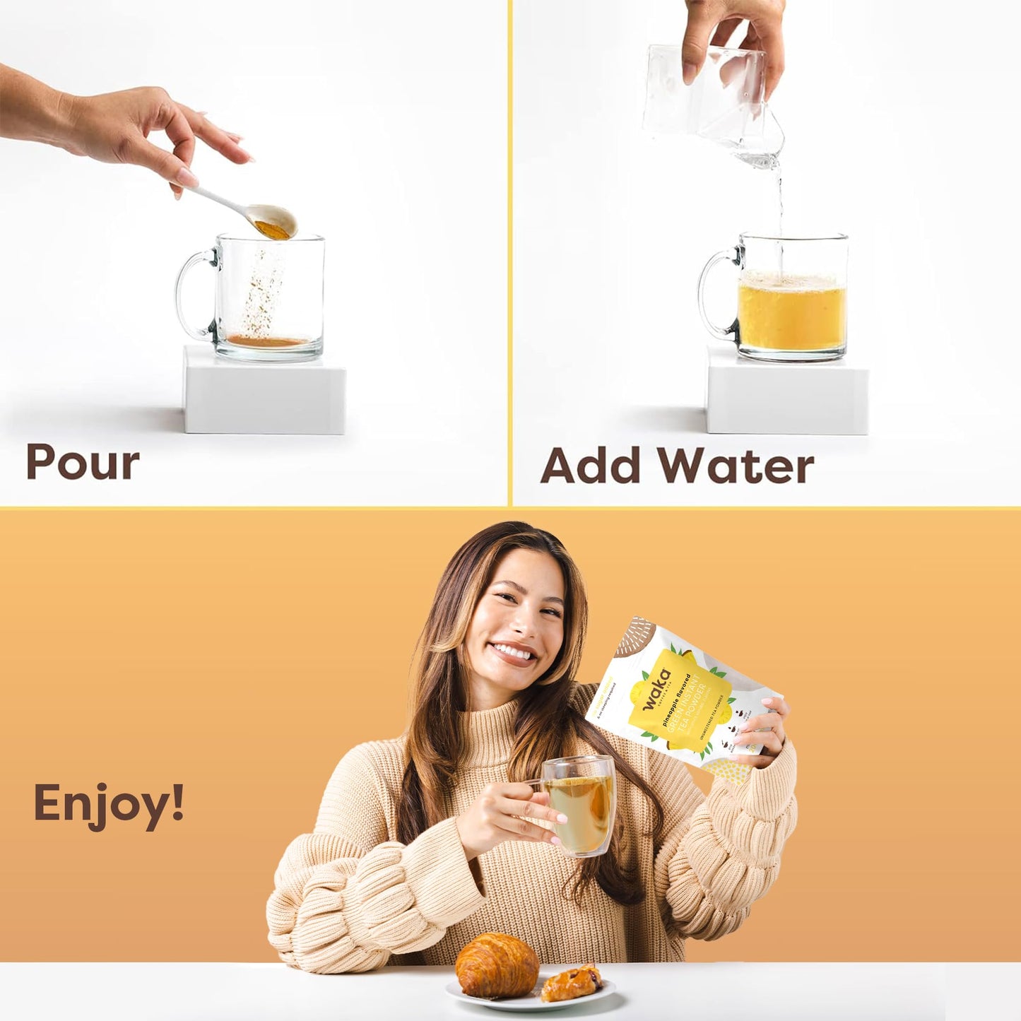 Waka Coffee Instant Tea - Unsweetened Pineapple Flavored Green Tea Powder - 4.5 oz Bulk Bag - 100% Tea Leaves