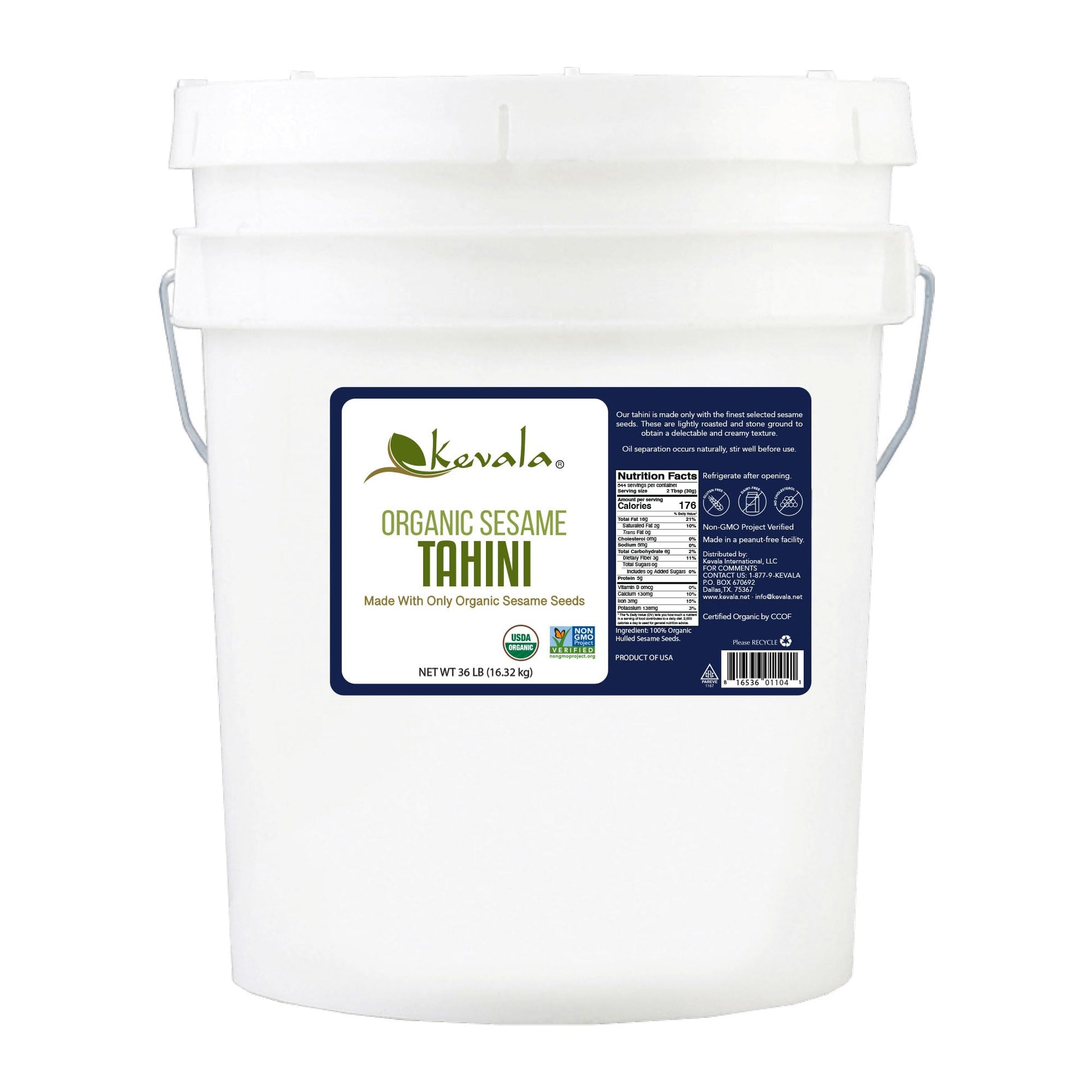 Kevala Organic Sesame Tahini - Product for Hummus, Vegan Spread Butter, Gluten Free Snack, Made from Premium Seeds, Bulk Size, N