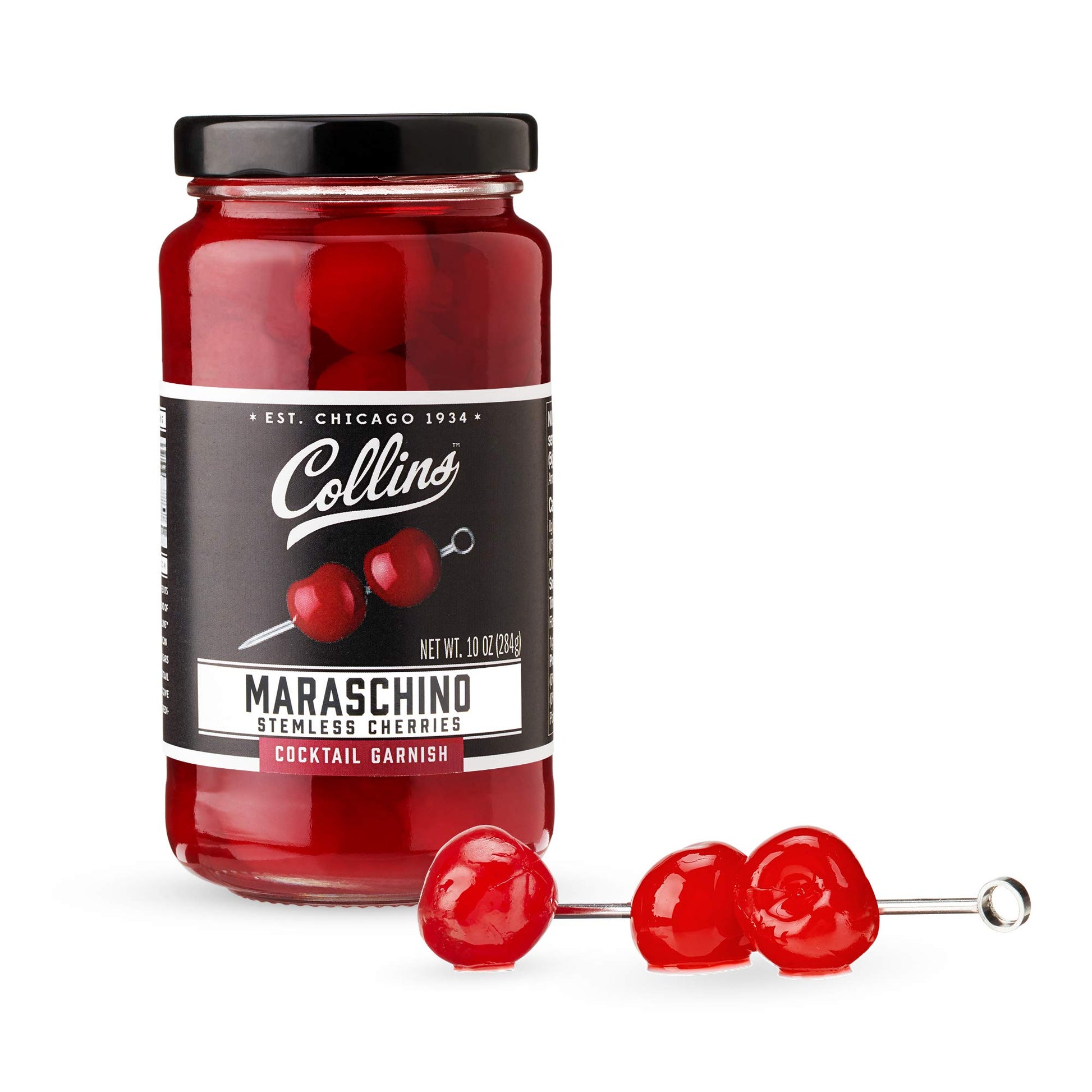 Collins Stemless Maraschino Cherries, Gourmet Snacking for Cocktails & Desserts, 10oz, Set of 1