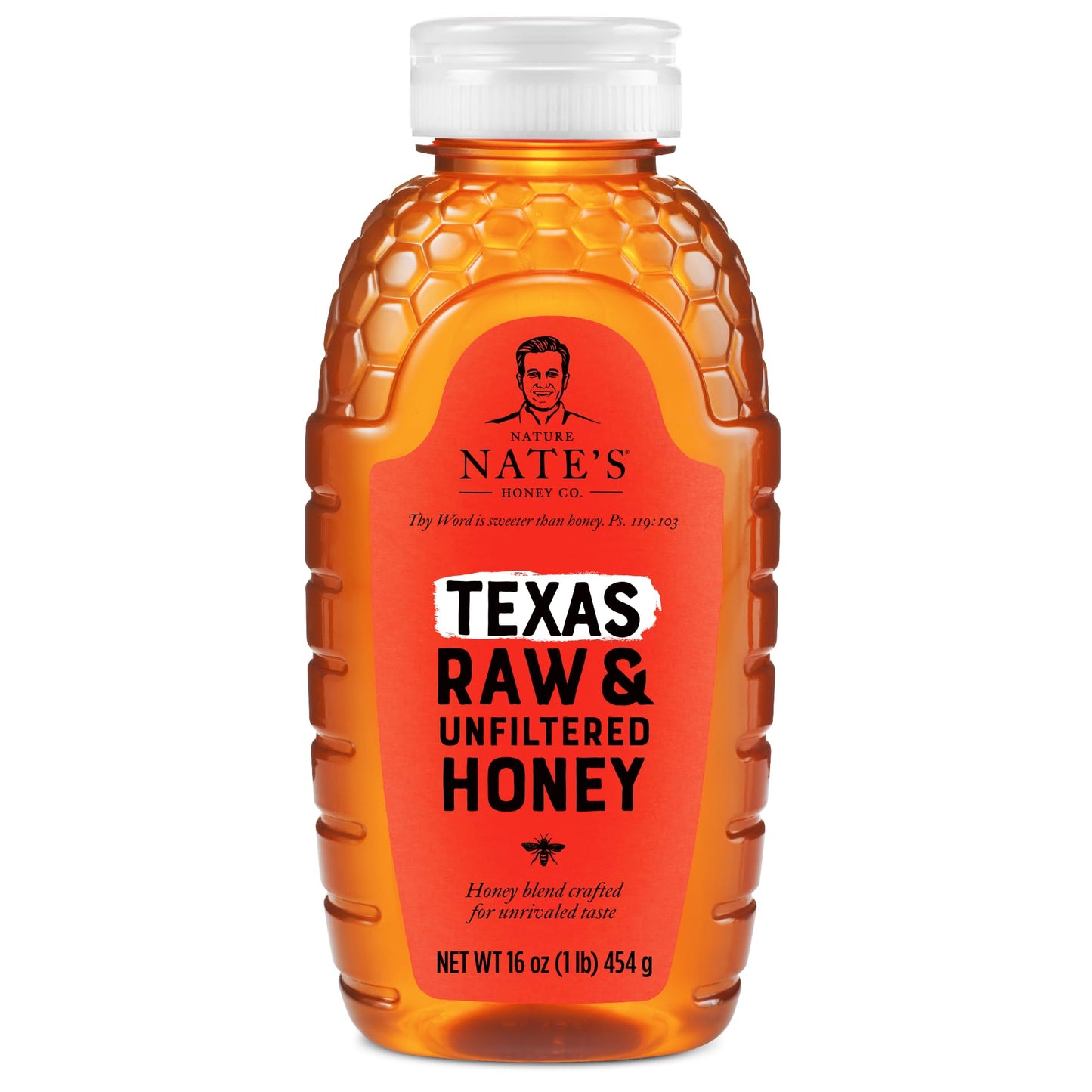 Nate's Texas 100% Pure, Raw & Unfiltered Honey - 16 oz. Squeeze Bottle - All-natural Sweetener