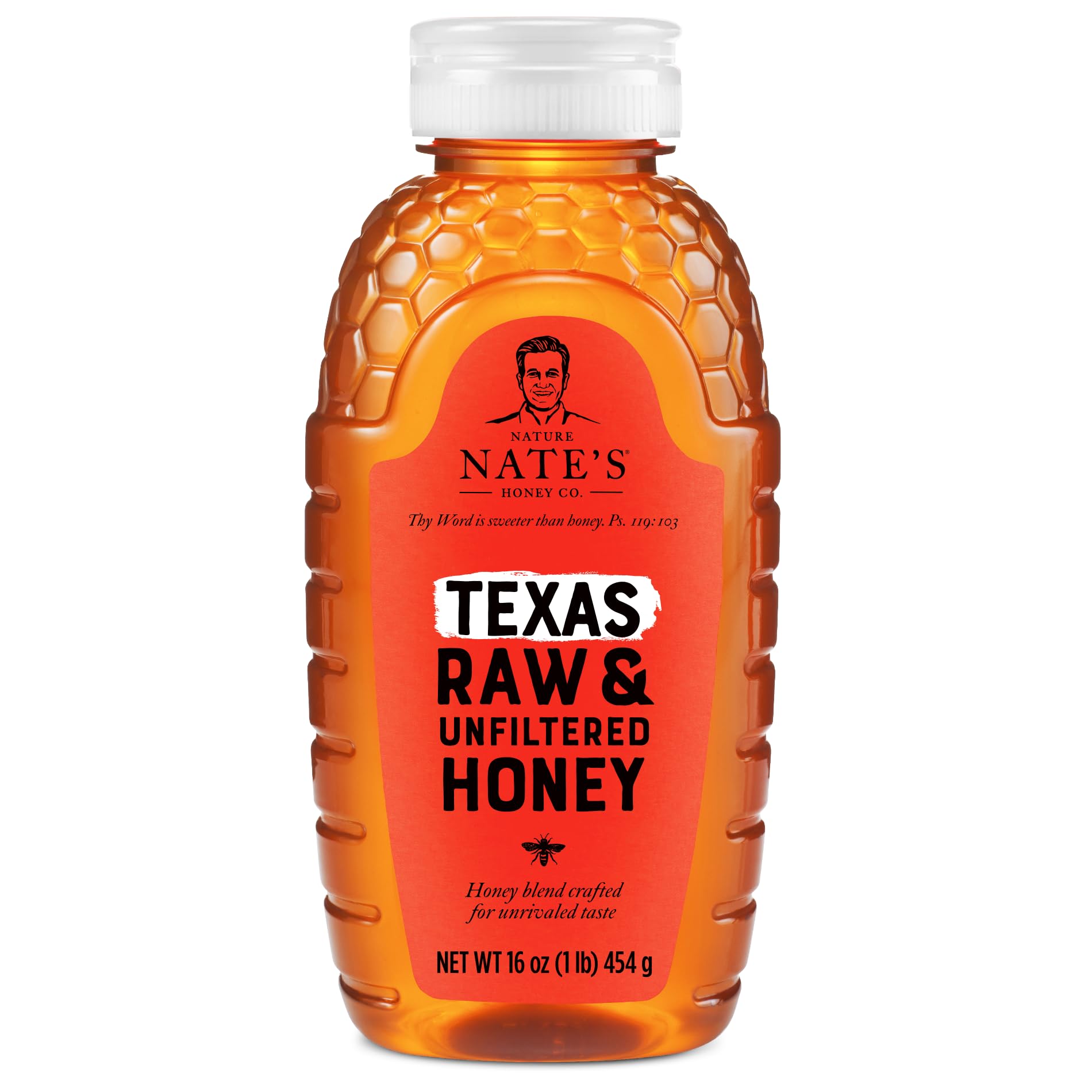 Nate's Texas 100% Pure, Raw & Unfiltered Honey - 16 oz. Squeeze Bottle - All-natural Sweetener