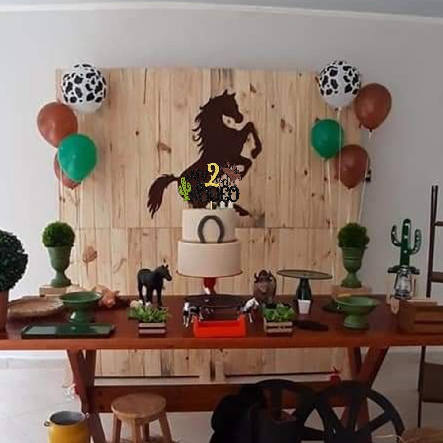 ZHUOWEISM Cake Topper for 2nd Birthday Party, Brown Glitter Cactus Decoration, Western Theme