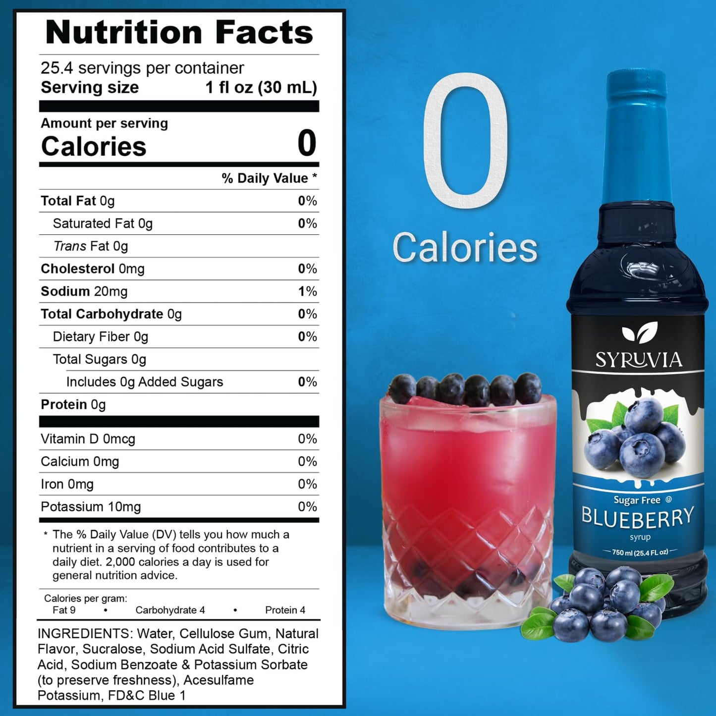 Syruvia Sugar-Free Blueberry Syrup - 25.4 Fl Oz Premium Coffee Flavoring Syrup. 0 Calories, Kosher, And Gluten-Free. Perfect For