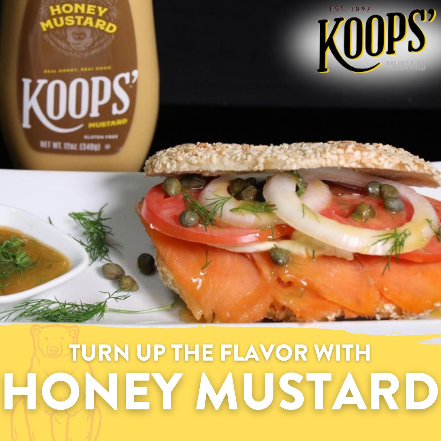 Koops' Honey Mustard - Gourmet Mustard, Gluten-Free, Kosher, Made In Usa, From Quality Mustard Seeds, Honey Mustard Sauce - 12 O