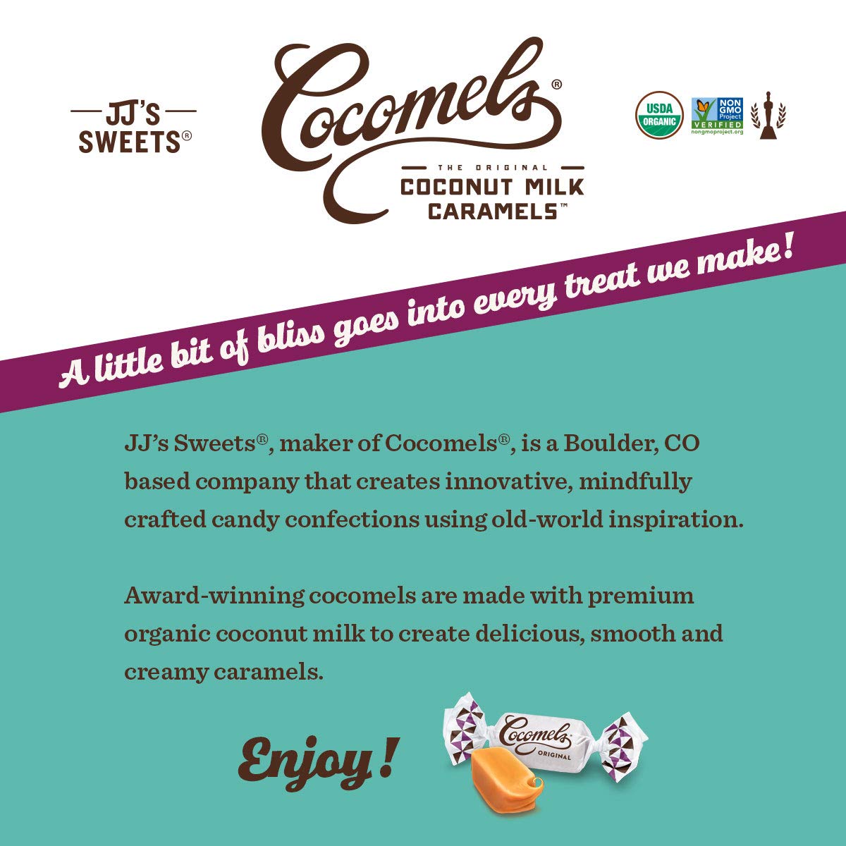 Cocomels Coconut Milk Caramels, Original Flavor, Organic, Dairy Free, Vegan, Gluten Free, Non-Gmo, No High Fructose Corn Syrup, Kosher, Plant Based, Individually Wrapped Candy, (1 Pack)