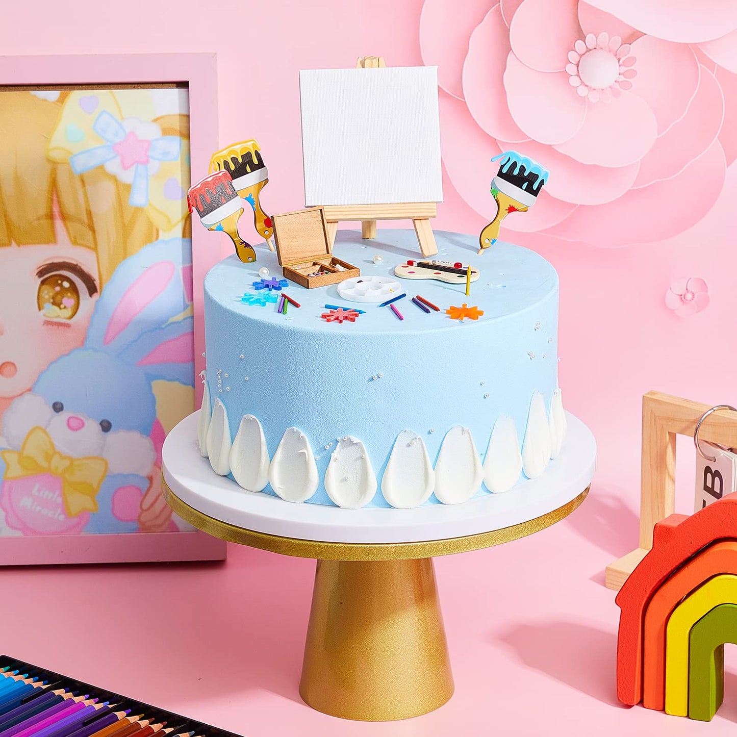 Taiyin Art Cake Decorations Paint Brush Cupcake Toppers Art Paint Cake Topper Artboard Palette Cake Topper Artist Themed Cake De