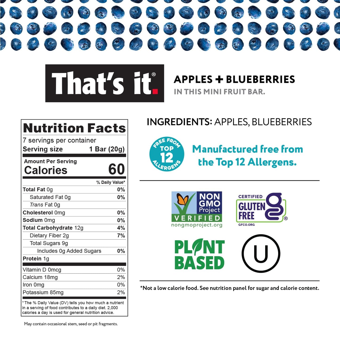 Thats it. Mini Fruit Bars Variety Pack, No Sugar Added, Vegan, Gluten Free, Medium Size, 35 Bars, Includes Blueberry, Cherry, Fig, Mango, Strawberry