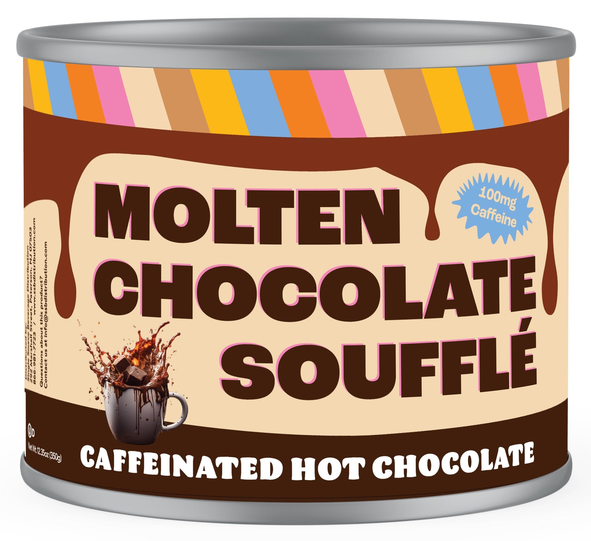 Crazy Cups Caffeinated Chocolate Souffle Hot Cocoa Mix - enhanced Coffee Substitute  12 Oz Canister for Hot Chocolate Lovers