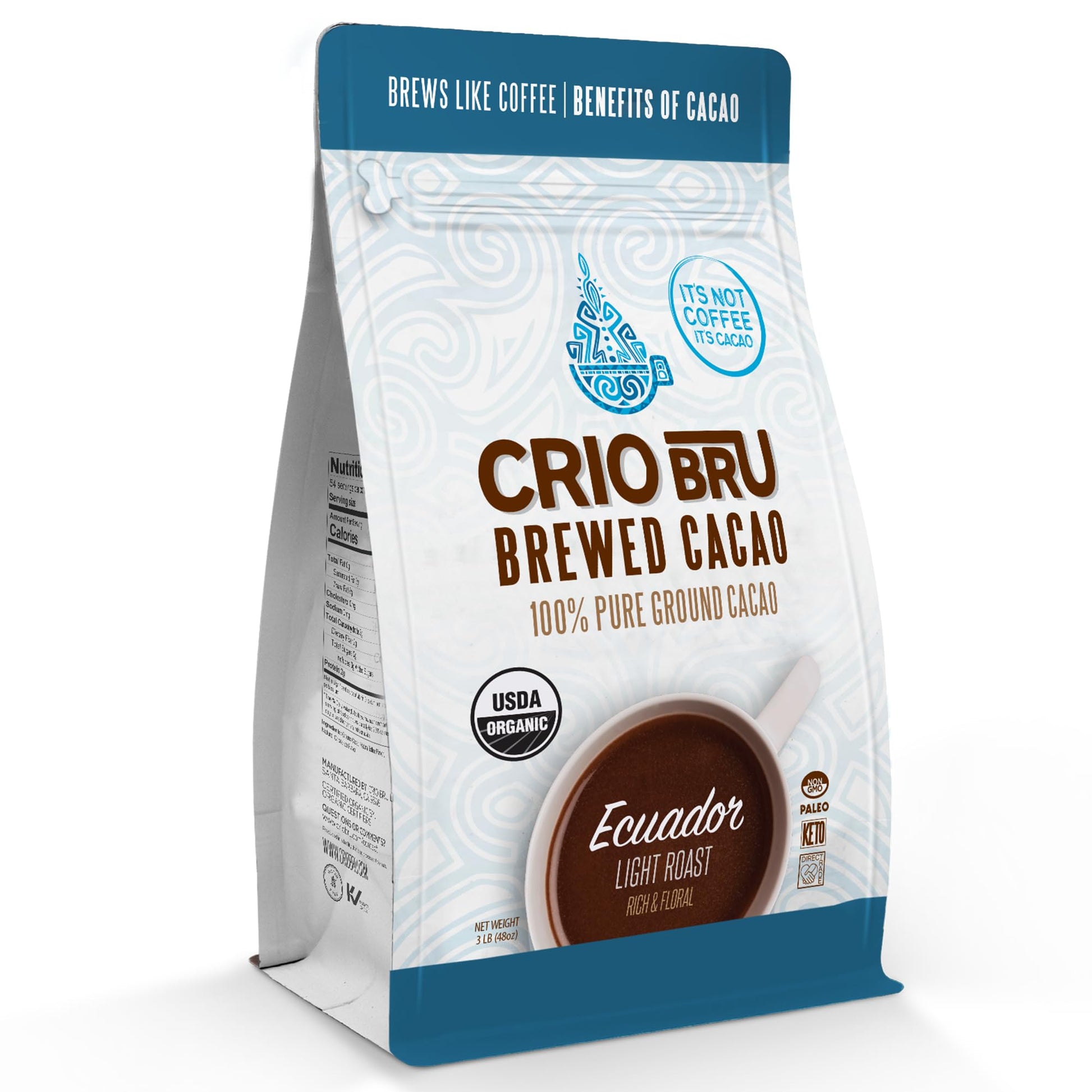 Crio Bru Brewed Cacao Light Roast 48oz (3lb) - Enjoy Hot or Iced