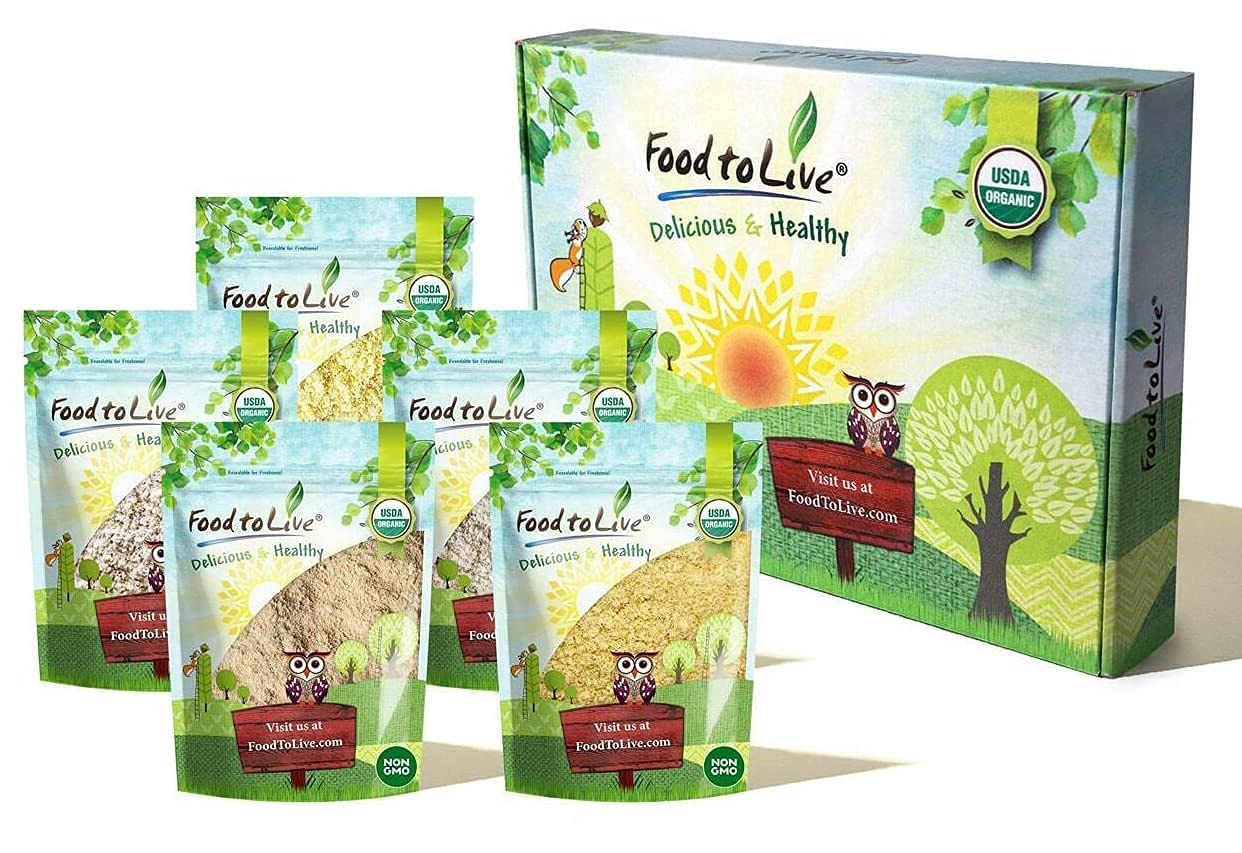Food to Live Organic Flours in a Gift Box - Barley, Buckwheat, Kamut, Millet, Whole Spelt Flour