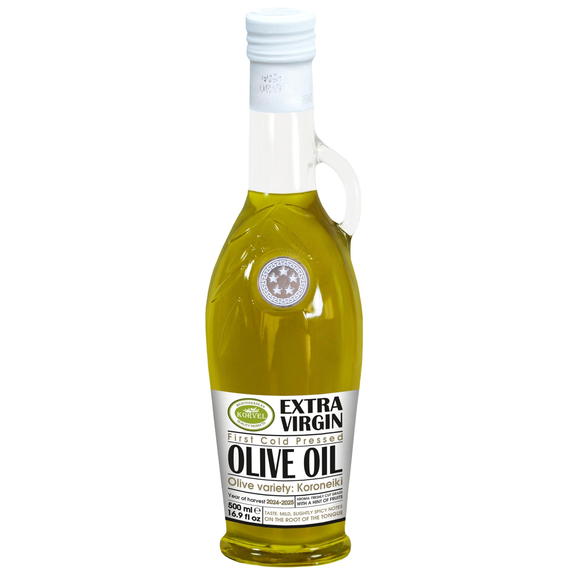 Extra Virgin Olive Oil, KORVEL, glass bottle Amphora 500 ml, 16.9 fl oz