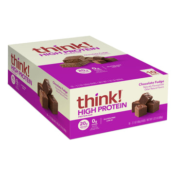 Think! Protein Bars, High Protein Snacks, Gluten Free, Kosher Friendly, Chocolate Fudge, Nutrition Bars, 2.1 Oz Per Bar, 10 Coun