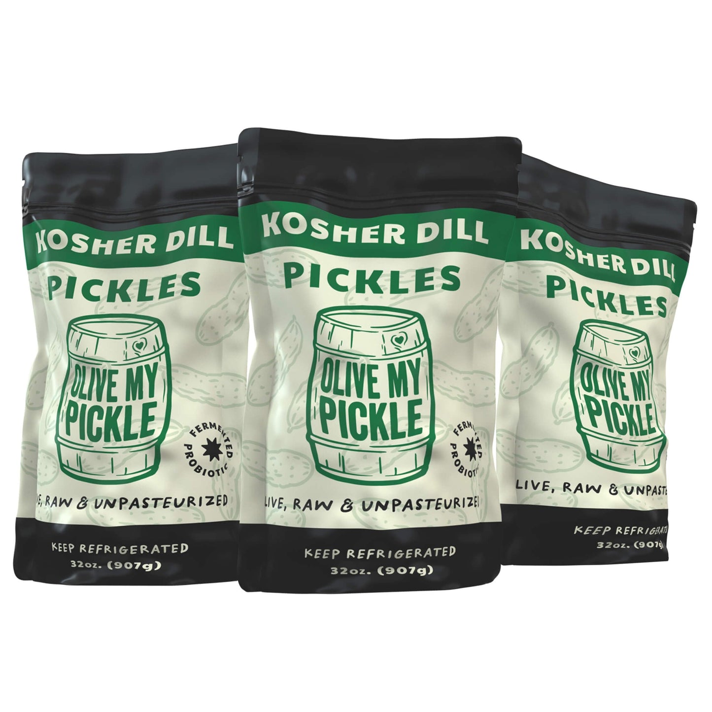 Olive My Pickle Fermented Dill Pickles - 96 Ounces | 3 Pack Bundle Of Probiotic Pickles Kosher Dill And Brine With Digestive Enz