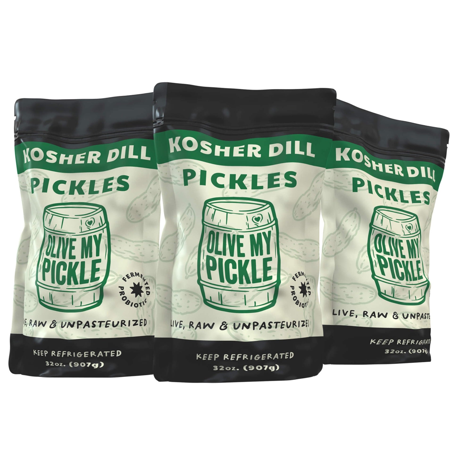 Olive My Pickle Fermented Dill Pickles - 96 Ounces | 3 Pack Bundle Of Probiotic Pickles Kosher Dill And Brine With Digestive Enz