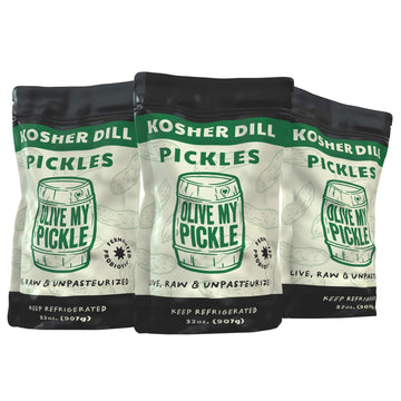 Olive My Pickle Fermented Dill Pickles - 96 Ounces | 3 Pack Bundle Of Probiotic Pickles Kosher Dill And Brine With Digestive Enz