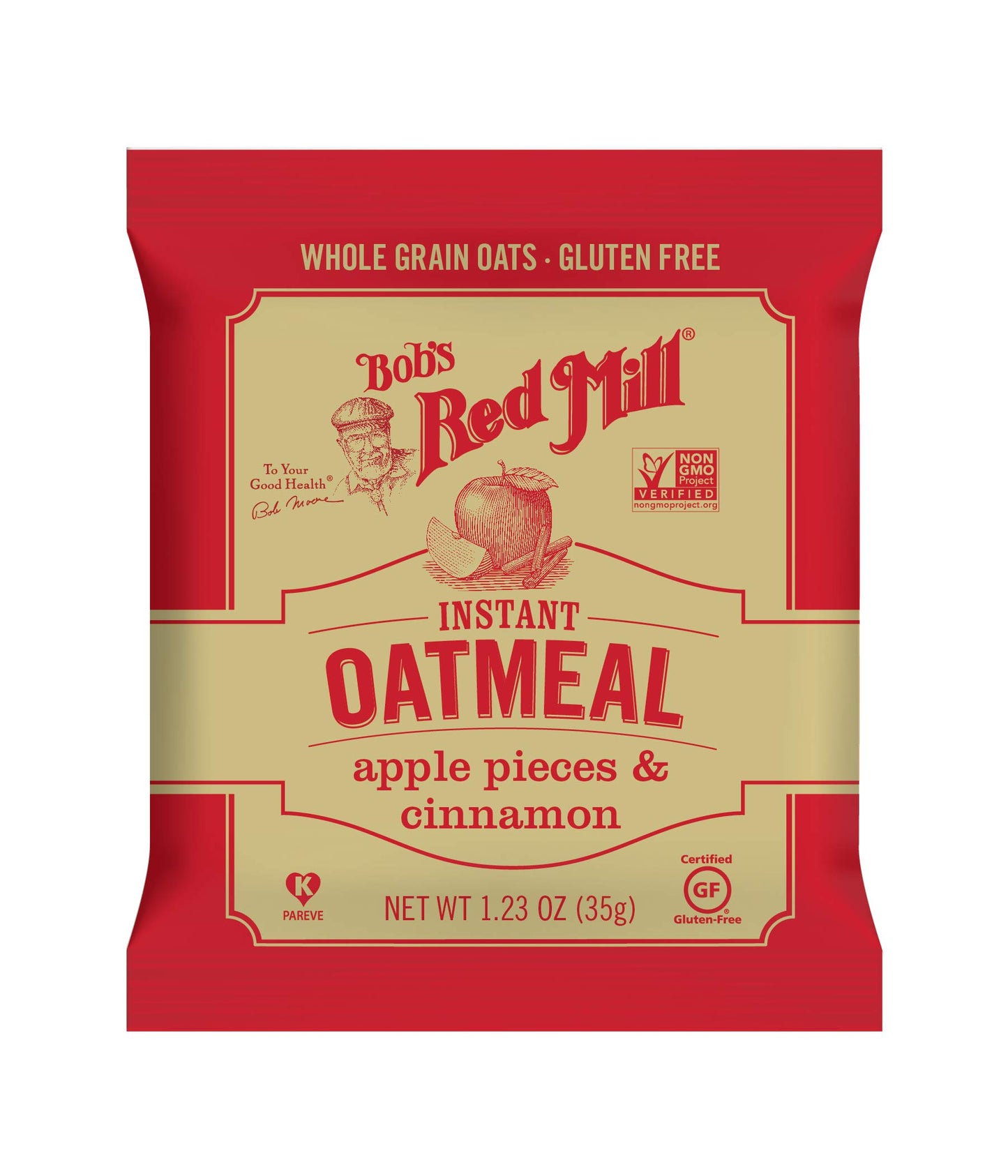 Bob's Red Mill Instant Oatmeal Packets, Apple Pieces & Cinnamon, 8 Packets Total (1 Box/8 Packets per Box), Non-GMO, Gluten Free