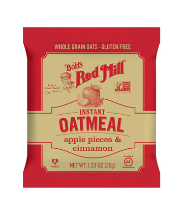 Bob's Red Mill Instant Oatmeal Packets, Apple Pieces & Cinnamon, 8 Packets Total (1 Box/8 Packets per Box), Non-GMO, Gluten Free
