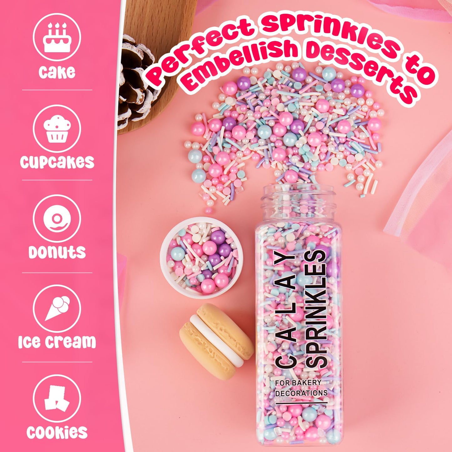 Sprinkles For Cake Decorating, 5.3Oz Pink Purple Blue And White Pearl Confetti Jimmies Sprinkles Mix Pastel Sprinkles For Cake I