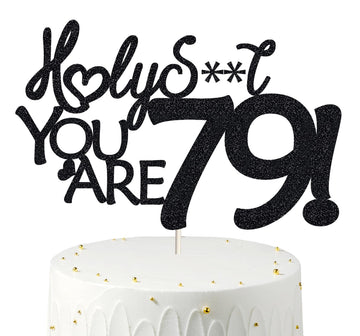 Happy 79th Birthday Cake Topper 79 Birthday Cake Toppers-Black Glitter, Funny 79th Cake Topper for Men For Women, 79th birthday 