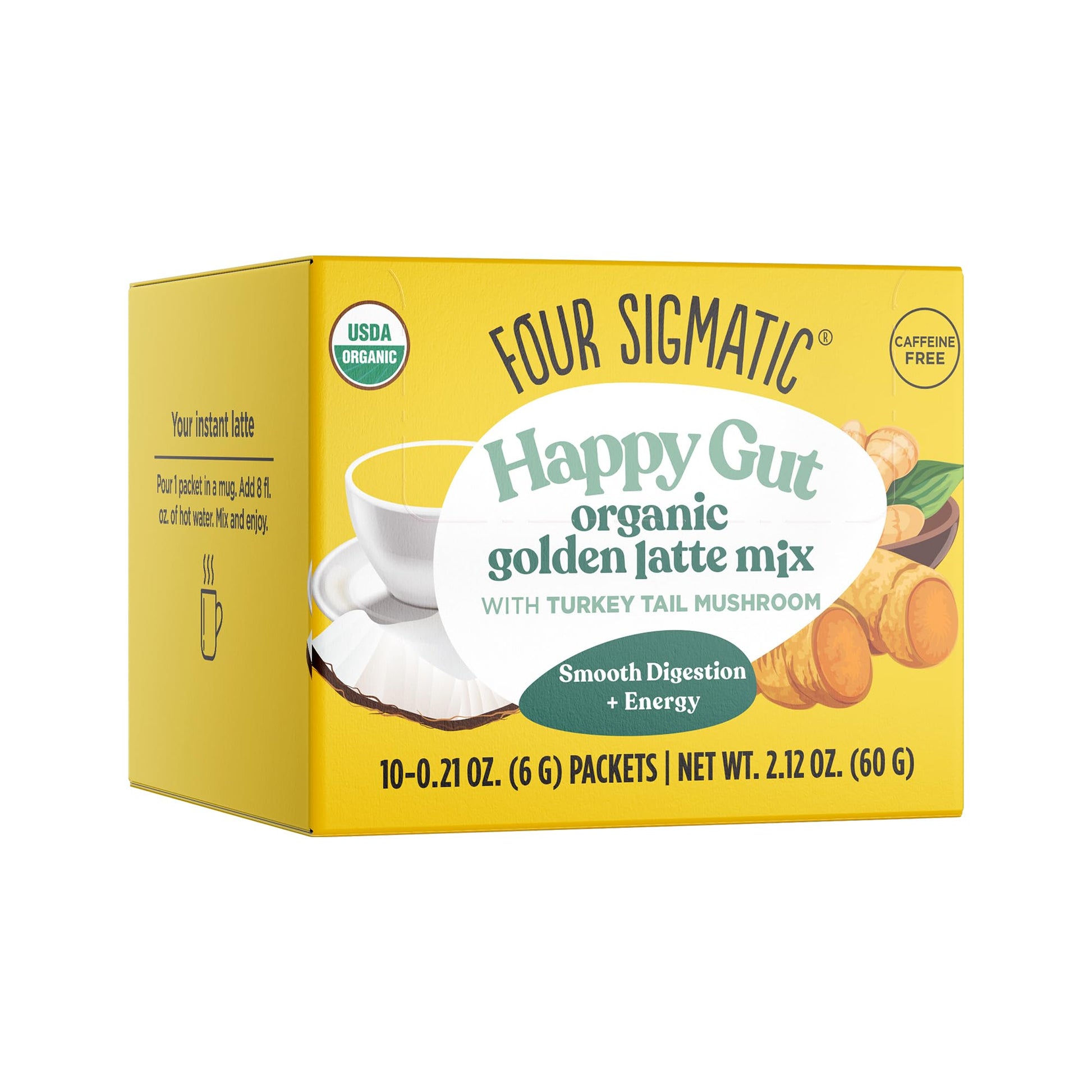 Golden Latte By Four Sigmatic | Organic Instant Golden Latte With Turkey Tail, Turmeric & Coconut Milk Powder | Supports Healthy