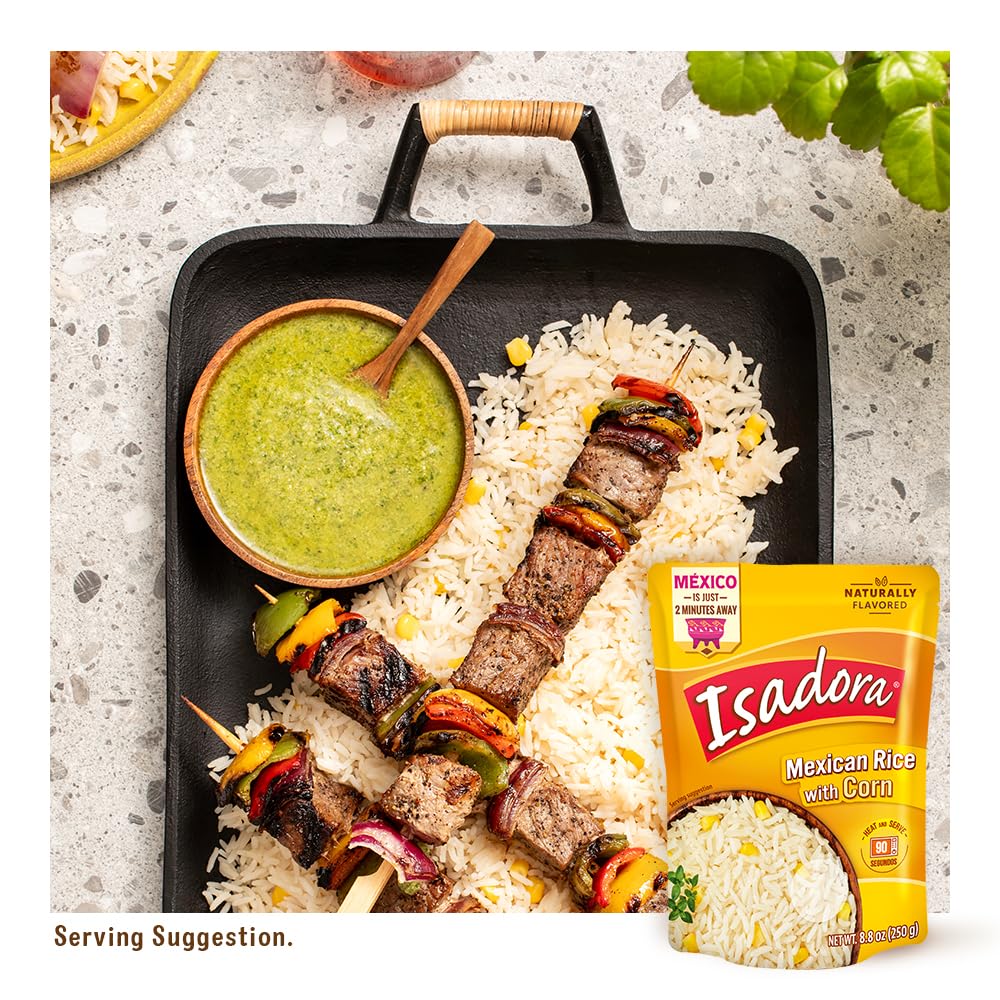 Isadora Fully Cooked Mexican Rice With Corn 8.8 Oz, Ready-To-Eat, No Refrigeration Needed. Bpa Free, Mexican Food Naturally Flav