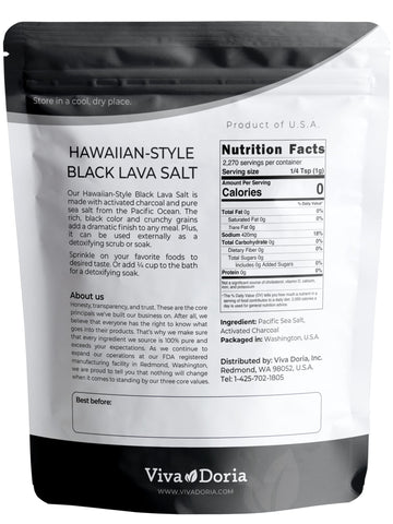 Viva Doria Hawaiian Black Lava Sea Salt Lava Salt Medium grain 5 lb