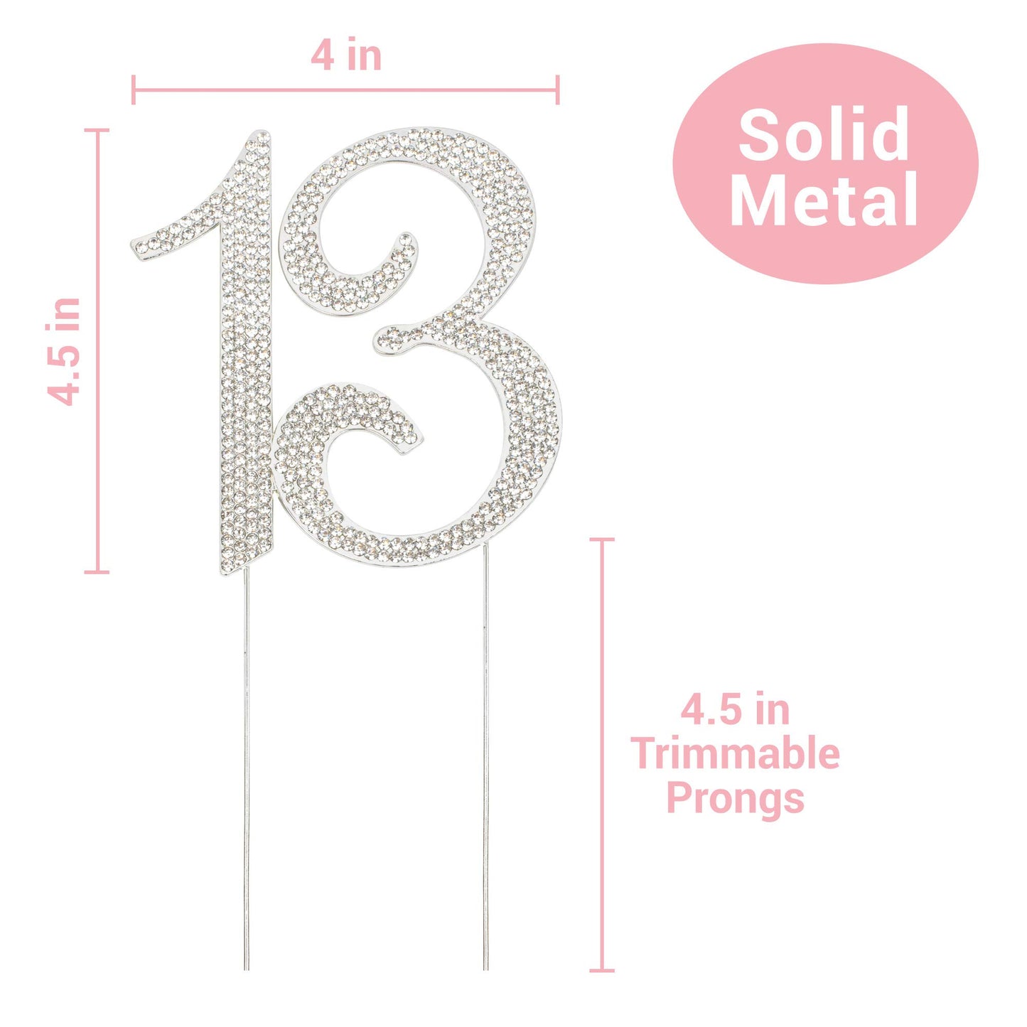Crystal Creations 13 Cake Topper - Premium Silver Metal Decoration - 1 Count - Sparkly Rhinestone for 13th Birthday Party