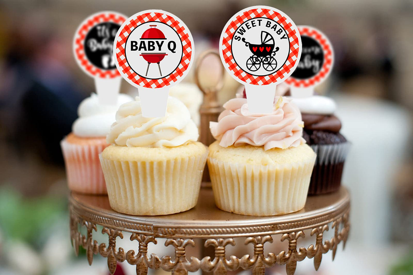 40 Pcs Baby Q Cupcake Topper Bbq Baby Shower Birthday Party Supplies Picnic Party Cake Topper For Summer Barbecue Picnic Baby Sh