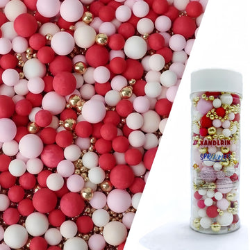 Edible Red & Pink & White & Gold Sugar Pearls Sprinkles Candy Mix Size Pearls Cake Decorations Cupcake Toppers Decorating Perfec