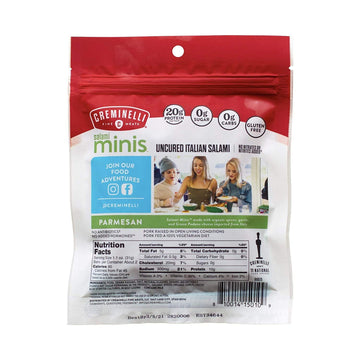 Creminelli Parmesan Salami Minis, (1 Count 2.6Oz), Humanely Raised Pork*, No Added Nitrates Or Nitrites, No Artificial Ingredien
