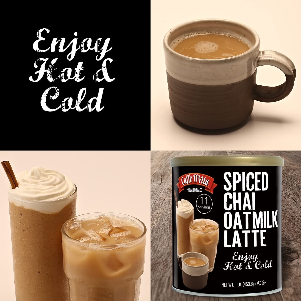 Caffe Dvita Spiced Chai Tea Oatmilk Latte - Spiced Chai Tea Latte Powder Mix, Instant Chai Latte, Vegan, Gluten Free, Dairy Free