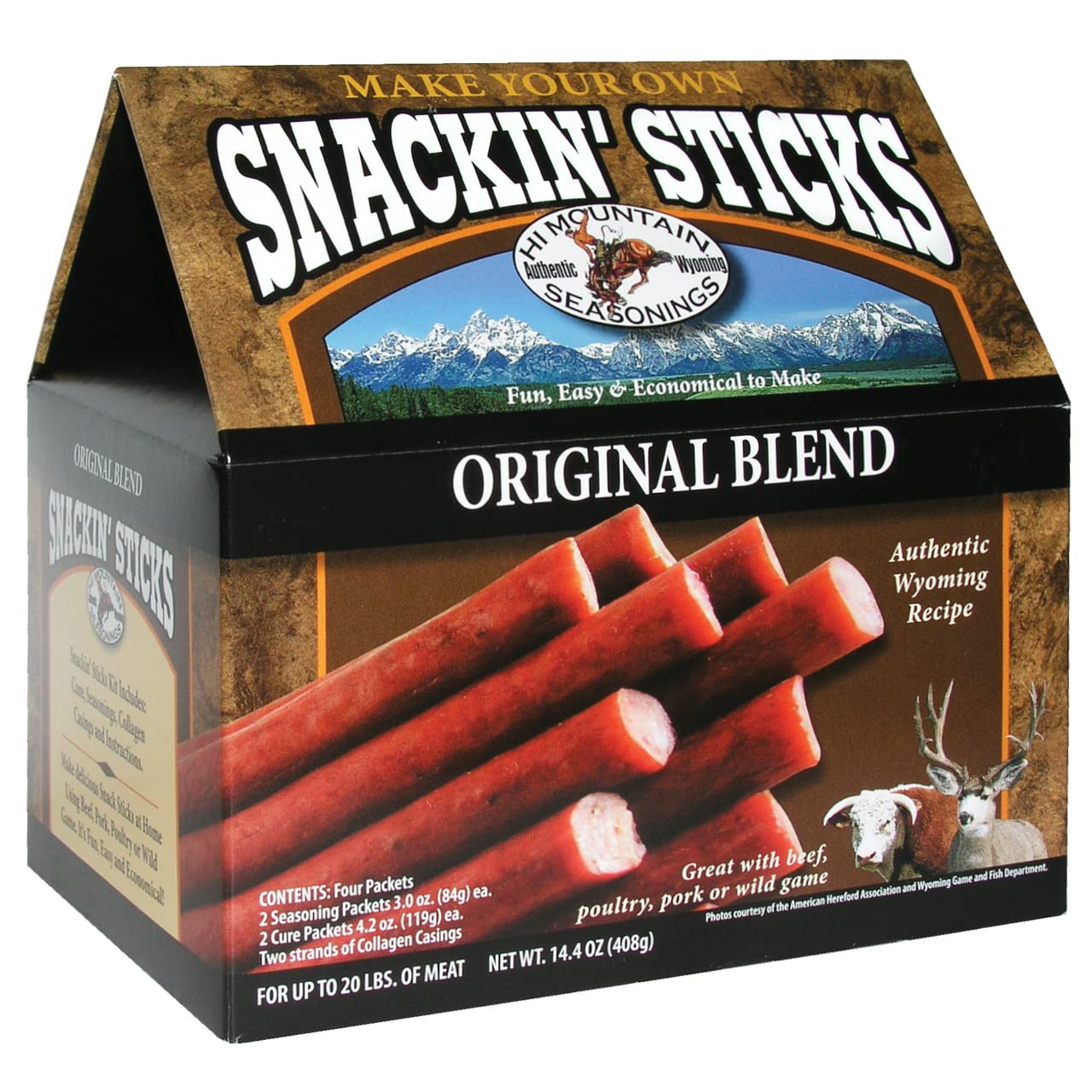 Hi Mountain Seasonings ǀ Snack Stick Seasoning Kit ǀ Original Blend ǀ Includes Seasoning, Cure, Casings, & Directions ǀ Seasons Up To 20Lbs Of Meat ǀ Beef, Pork, Venison, Deer, & Wild Game