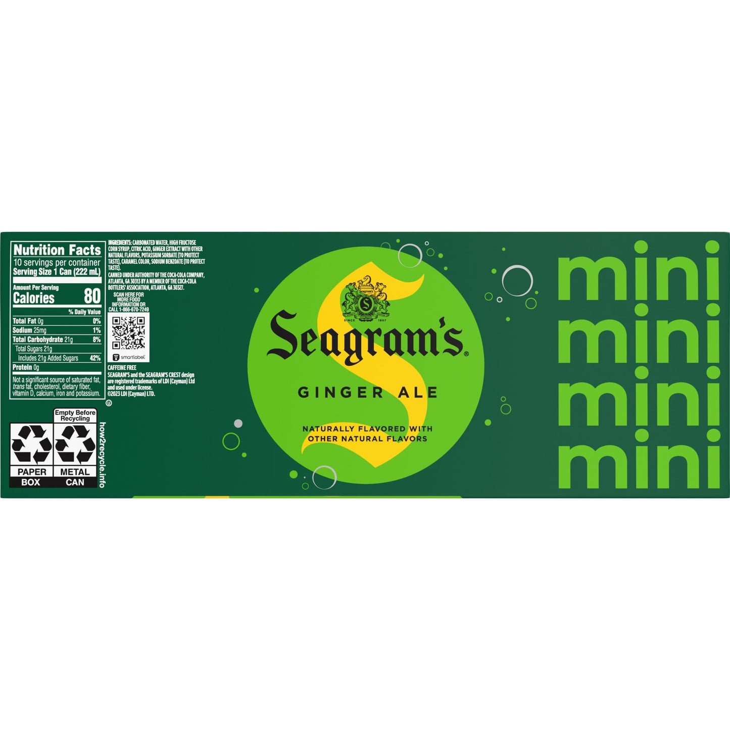 Seagrams Ginger Ale Soda Soft Drinks, 7.5 fl oz, 10 Pack, Gold