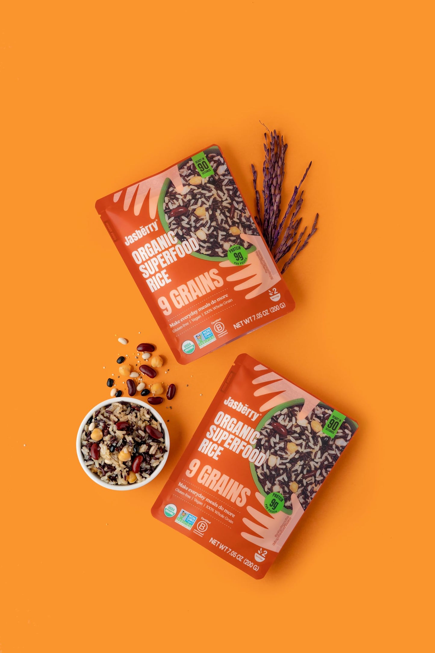 Jasberry Organic Rice With 9 Grains - Superfood Rice With High Antioxidants, Ready To Eat Or Heat, Non-Gmo, Gluten-Free, Usda Ce