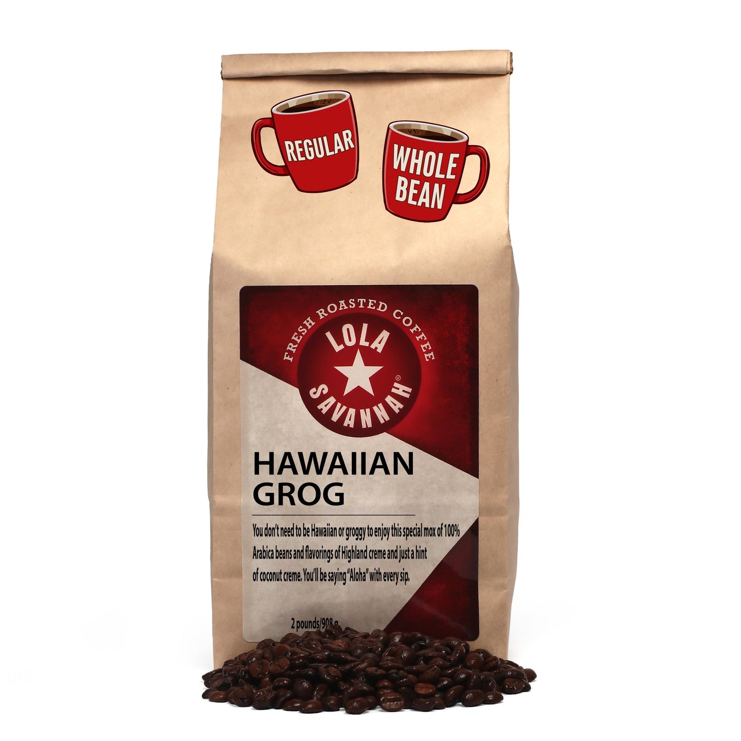 Lola Savannah Hawaiian Grog Whole Bean Coffee, Caffeinated, 32 Ounce