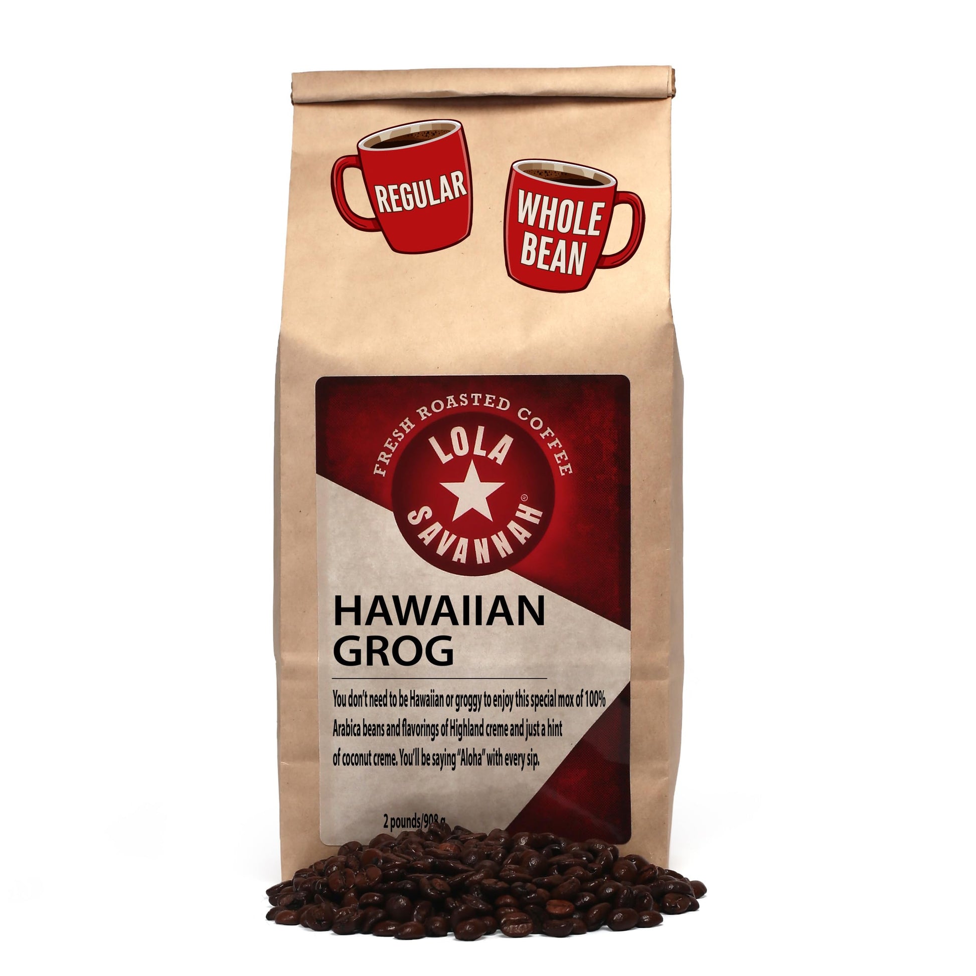 Lola Savannah Hawaiian Grog Whole Bean Coffee, Caffeinated, 32 Ounce
