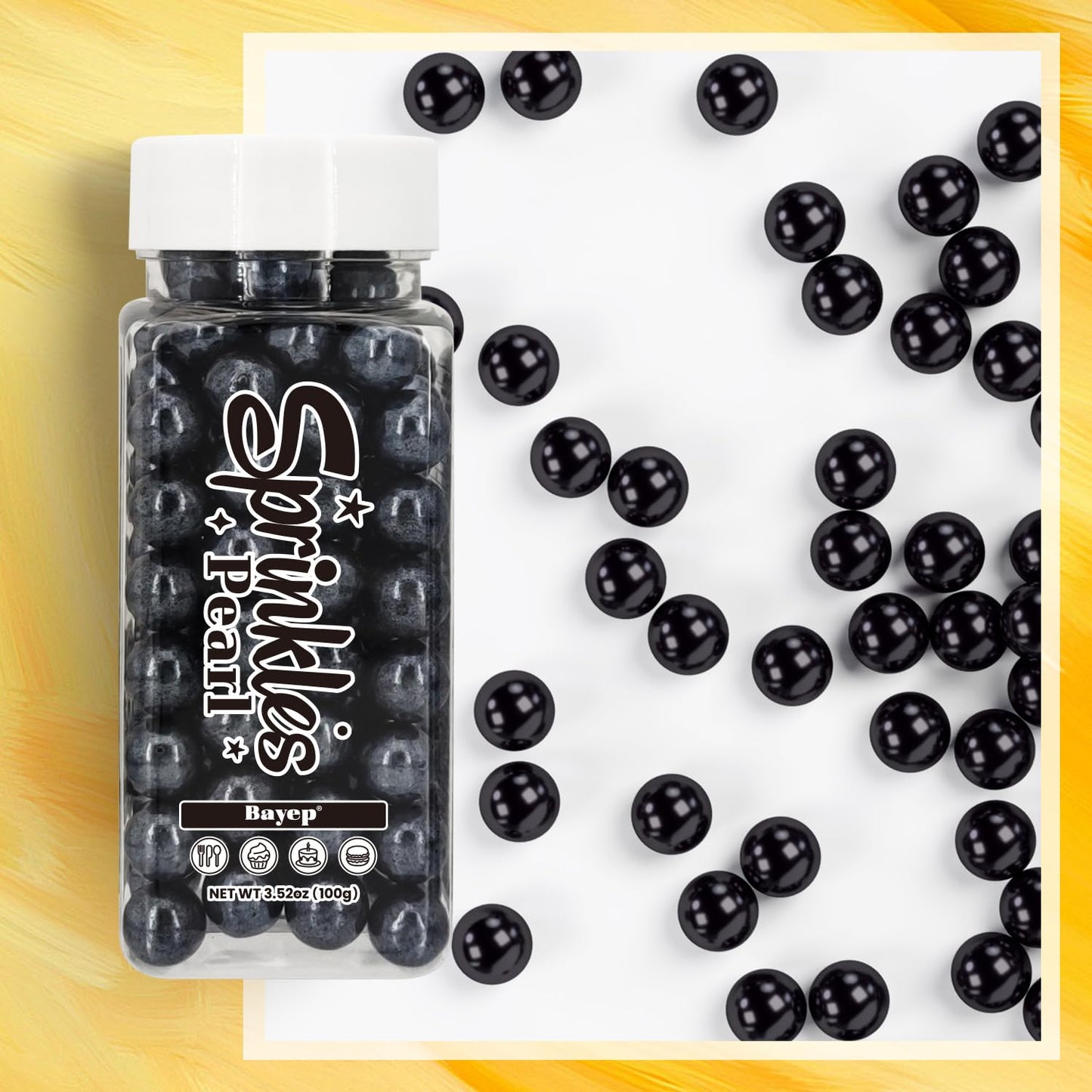 Bayep Edible Pearls For Cake Decorating 10Mm Black Sprinkles For Cookies, Baking, Ice Cream, Cupcake Topper Pearl Sprinkles Perf