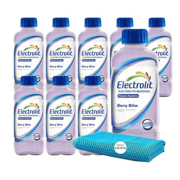 Electrolit Berry Bliss Hydration Drink with Electrolytes 21 fl oz Plastic Bottles 9 Pack + 1 Microfiber Cooling Towel by KOOL8SH