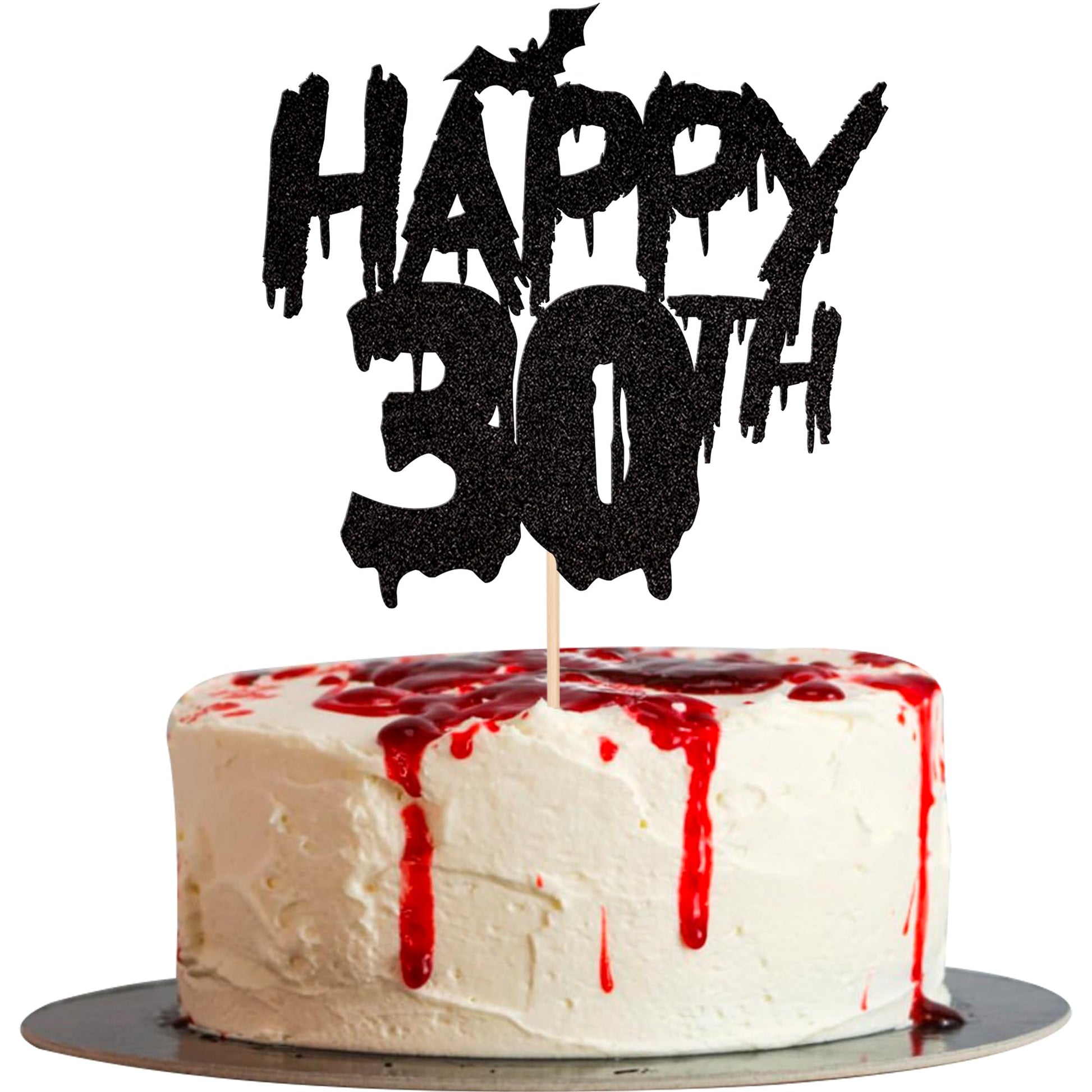 1 Pcs Halloween Theme Happy 30Th Birthday Cake Topper Glitter Cheers To 30 Years Bat Halloween Cake Pick For Halloween Happy 30T