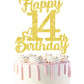 14Th Birthday Cake Topper - Double Sided Gold Glitter, Happy 14Th Birthday Cake Topper For Girls,14 Cake Decorations For Girls,