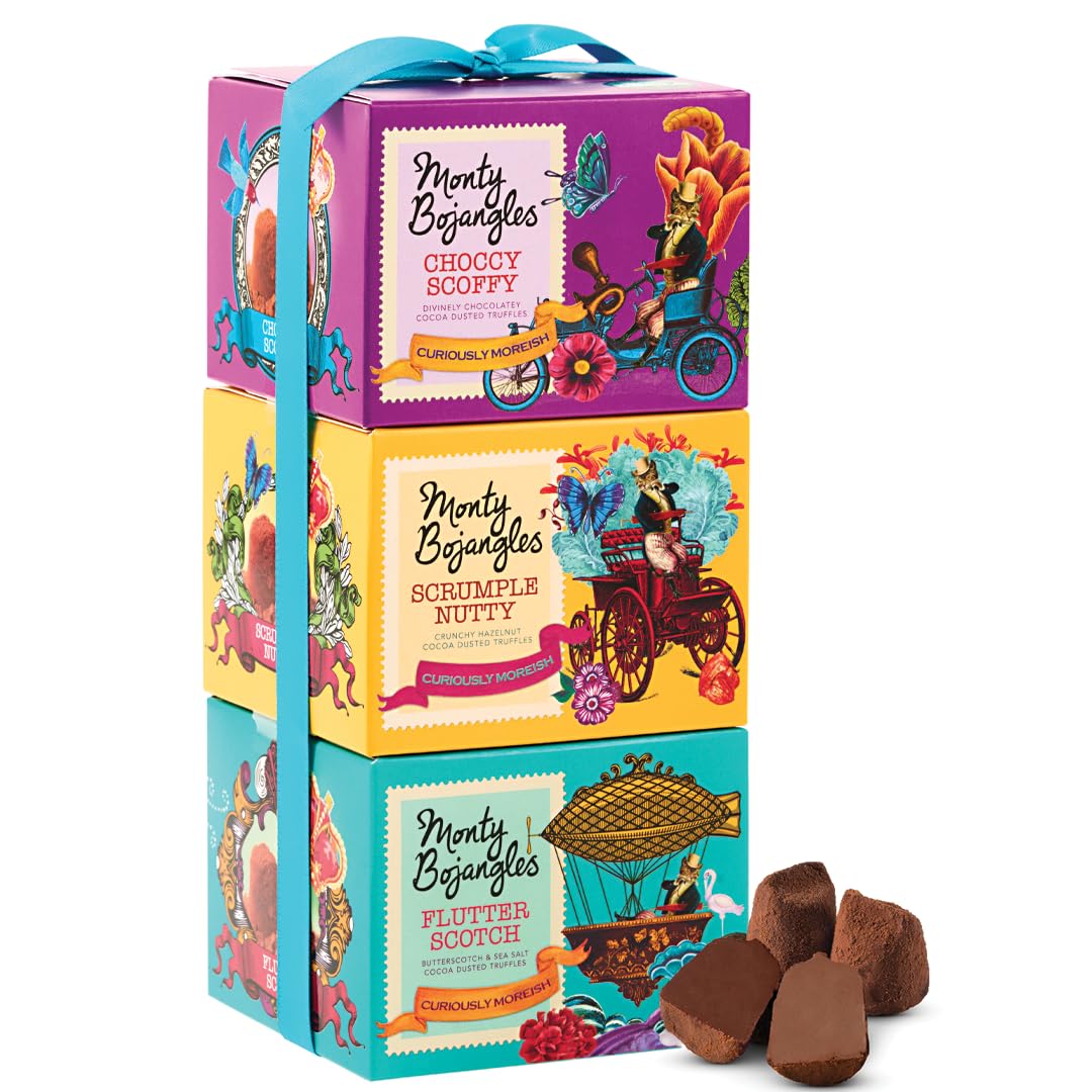 Monty Bojangles Cocoa Dusted Truffles Gift Tower (3 x 3.5oz Boxes) - 3 Flavors of Luxury Chocolate Truffle - The Perfect Chocolate Gift Box S