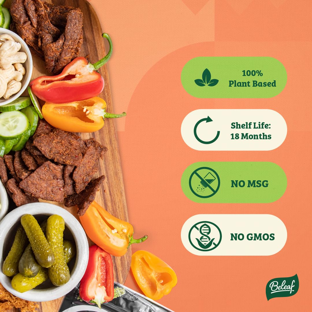 Beleaf Thai Hot & Sour Plant-Based Jerky | Delicious Meat Substitute | Low Carb, Non-GMO, Dairy Free, Plant Protein | Natural In