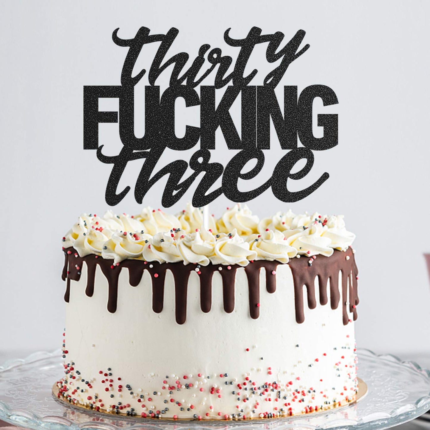 Thirty Three Black Glitter Cake Toppers 33 Years Old 33Rd Birthday Party Decorations Supplies