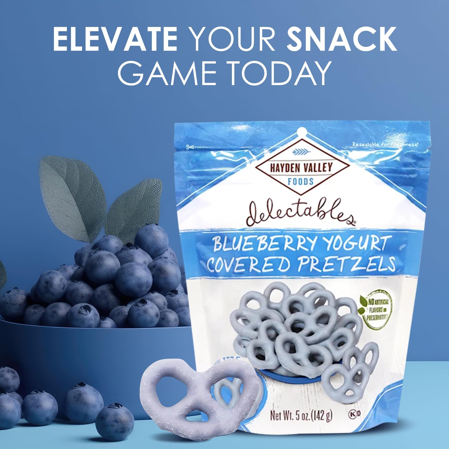 Hayden Valley Foods Blueberry Yogurt Covered Pretzels - 5Oz Resealable Bag - Gourmet Flavored Pretzels
