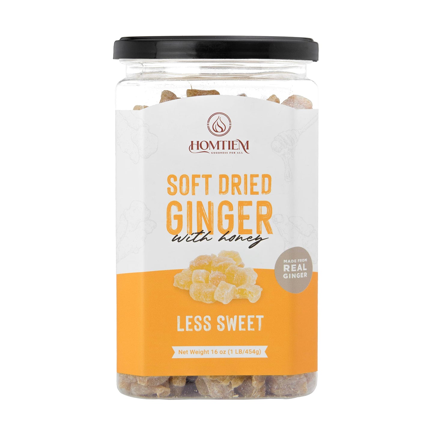 Homtiem Dried Crystallized Ginger Less Sweet ( 16 Ounce) Real Soft, Chews and Candied Delicious pieces Gingers, Perfect for Baki