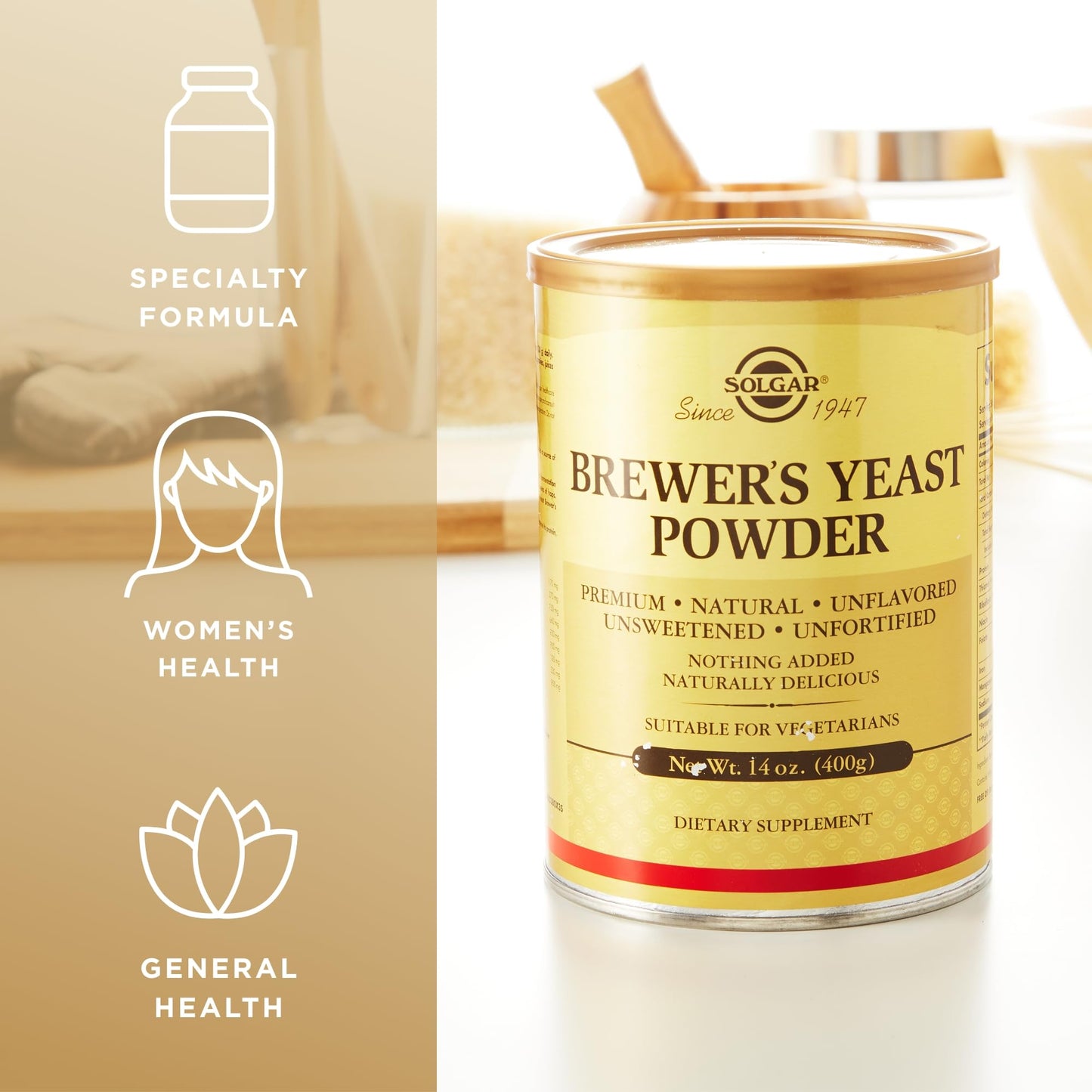 Solgar malt-inspired Yeast Powder - Natural & Unflavored - 14 oz, Pack of 2 - 26 Servings