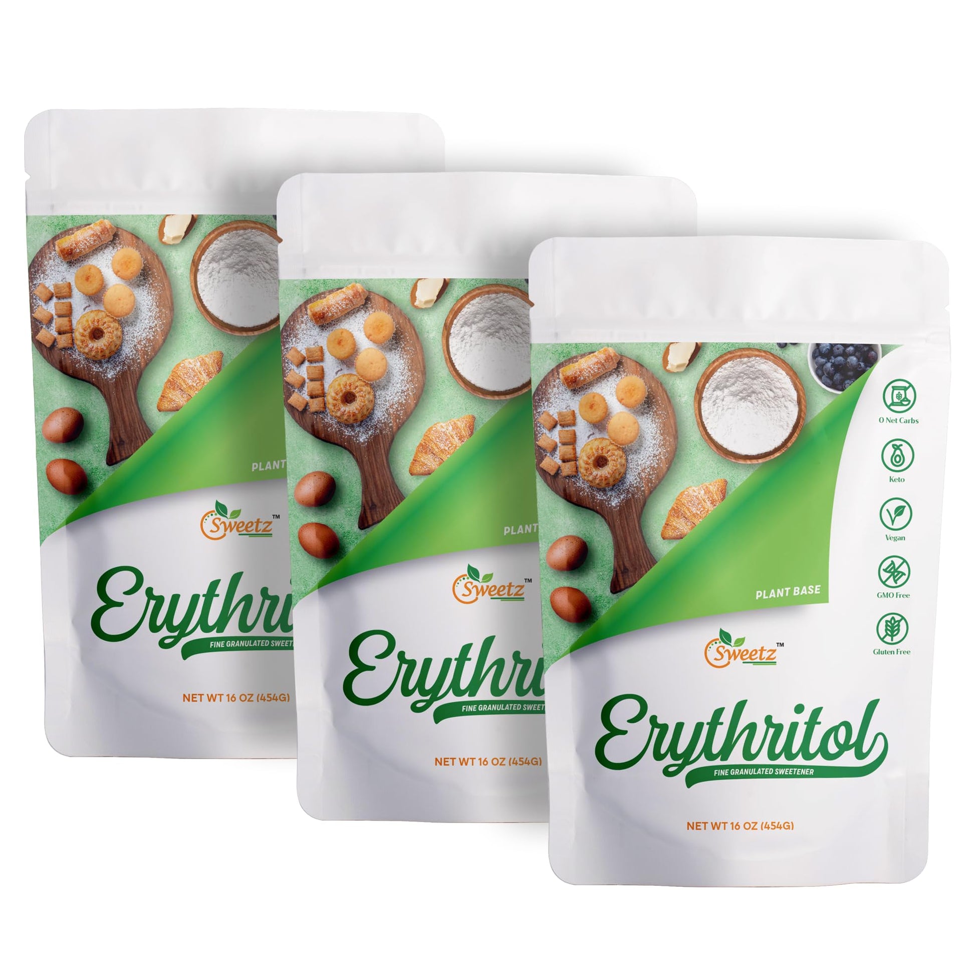 G-Sweetz Erythritol All Purpose Sweetener - Zero Calorie, Sugar-Free, Low Carb, 3 Pack, 1LB Each